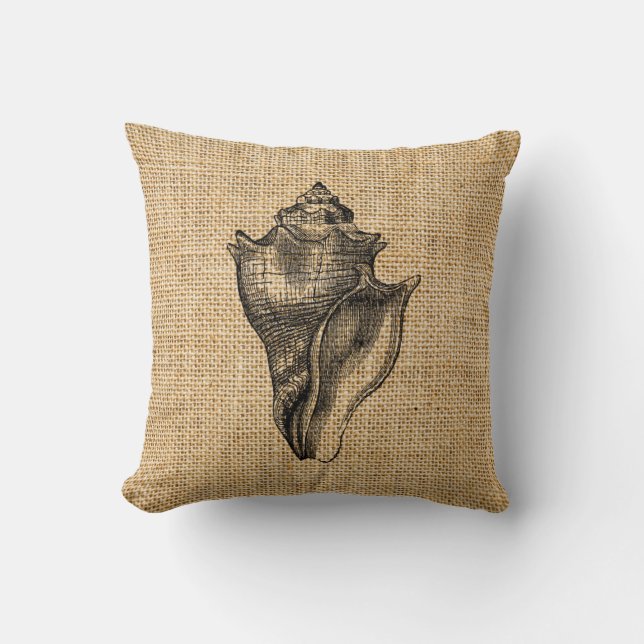 Seashell Rustic Burlap Custom Accent Pillows Kissen (Vorderseite)