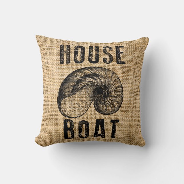 Seashell Rustic Burlap House Boat Accent Pillows Kissen (Vorderseite)
