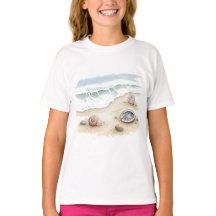 Seashell & Sand Watercolor Beach Tote girl T-Shirt