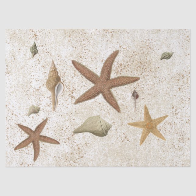 Seashell Sandy Beach Starfish Vintage Dekoupage Seidenpapier (Vorderseite)