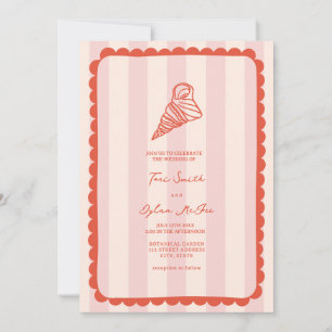 Seashell Scalloped Pink Stripe Tropische Hochzeit Einladung