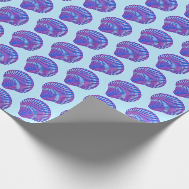 Seashell Scallops Sea Ocean Muster BLue Lila Geschenkpapier (Ecke)