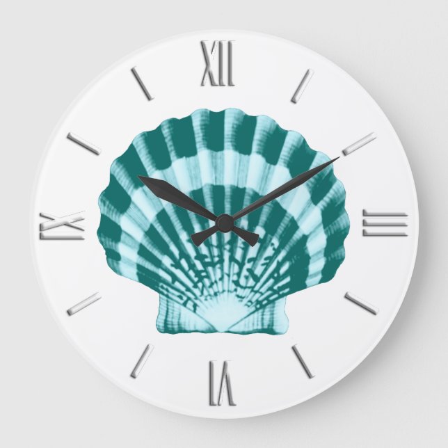 Seashell - Schattierungen in aquamarinem Blau Große Wanduhr (Vorderseite)