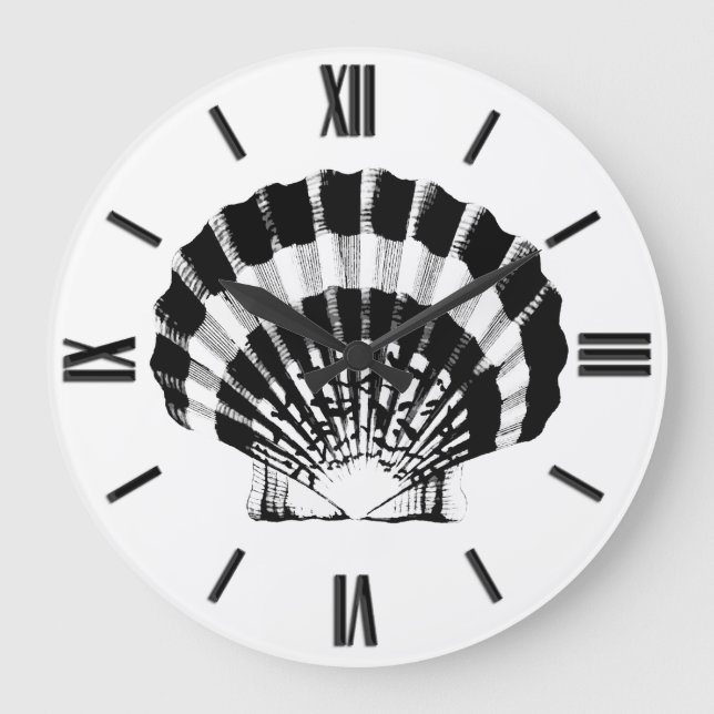 Seashell - Schwarzweiss Große Wanduhr (Vorderseite)