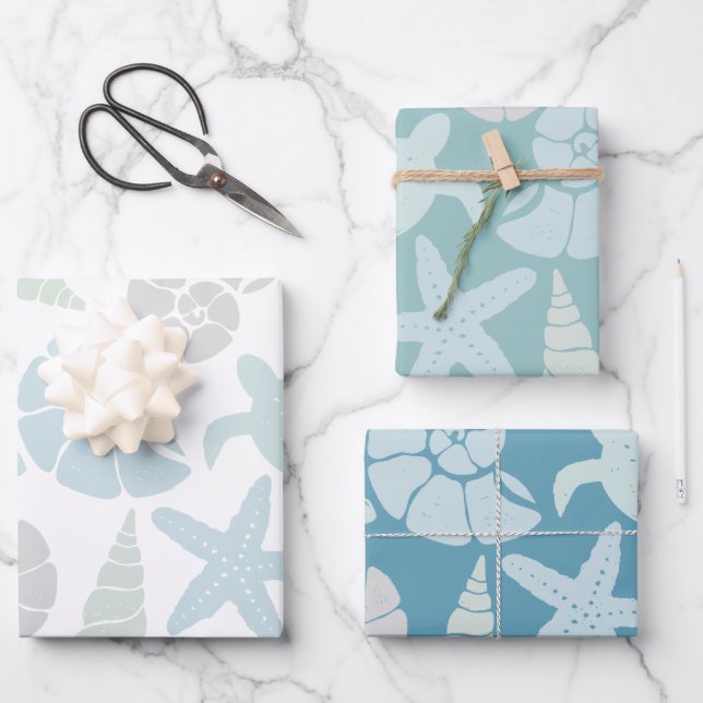 Seashell & Sea Turtle Pattern Geschenkpapier Set (Vorderseite)