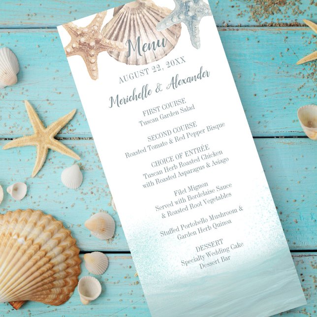 Seashell Seasell Seetang Hochzeit Menükarte (Von Creator hochgeladen)