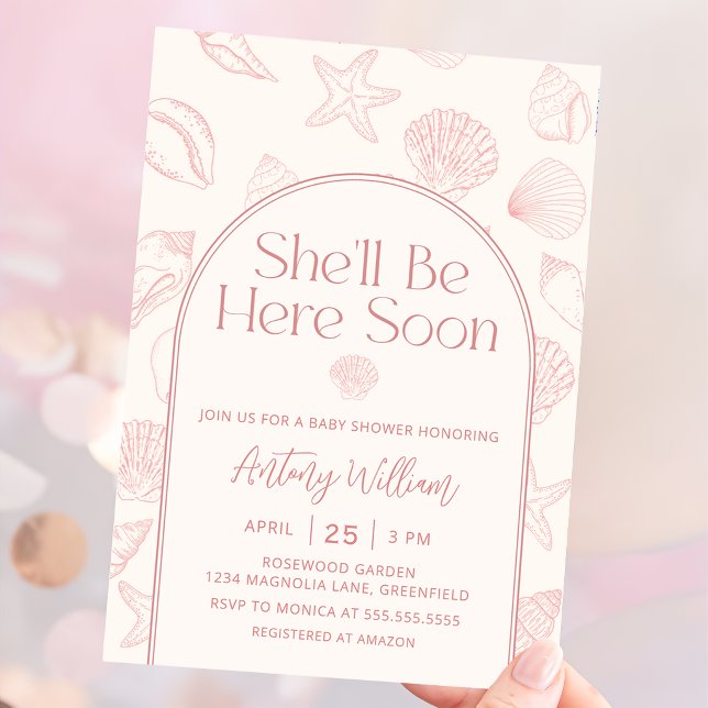 Seashell She'll Be Here Baby Shower Invitation Einladung (Von Creator hochgeladen)