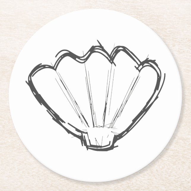 Seashell Sketch Runder Pappuntersetzer (Vorderseite)