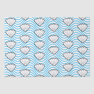 Seashell Sketch weiß und blau Wellenmuster Seidenpapier