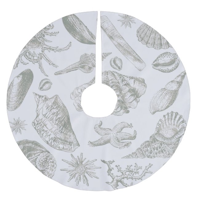 Seashell Soft Antique Art Beach Muscheln Polyester Weihnachtsbaumdecke (Vorderseite)