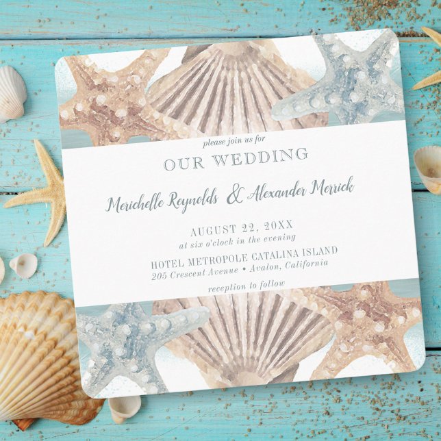 Seashell Square Wedding Einladung (Von Creator hochgeladen)