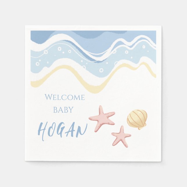 Seashell Starfish Beach Themed Party Napkins Serviette (Vorderseite)