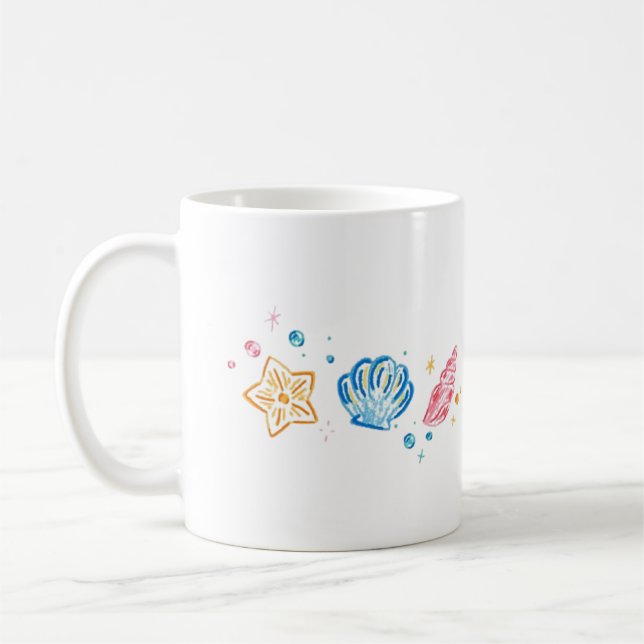 Seashell & Starfish Doodle – Ocean Aesthetic Desig Kaffeetasse (Links)