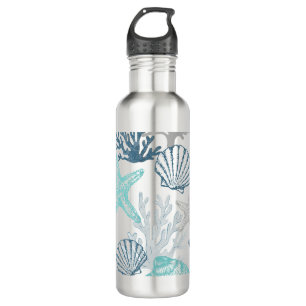 Seashell Starfish Muster blau und Aquamarin Edelstahlflasche