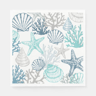 Seashell Starfish Muster blau und Aquamarin Serviette