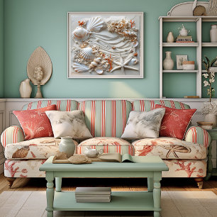 Seashell Starfish Pearls Sand Beach Summer, Poster