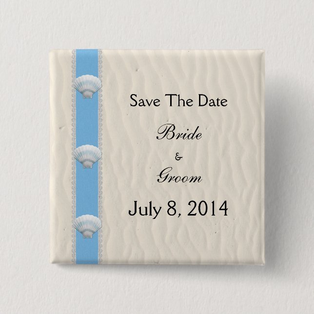 Seashell-Strand-Hochzeit Save the Date Button (Vorderseite)