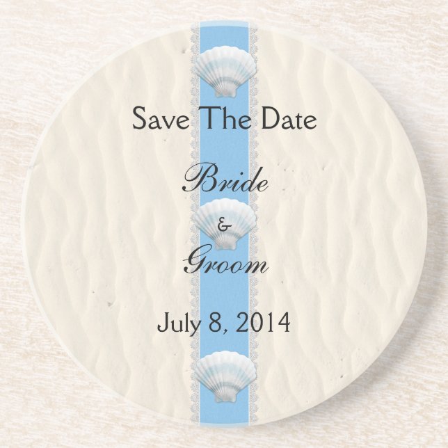 Seashell-Strand-Hochzeit Save the Date Getränkeuntersetzer (Vorne)