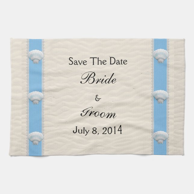 Seashell-Strand-Hochzeit Save the Date Handtuch (Horizontal)