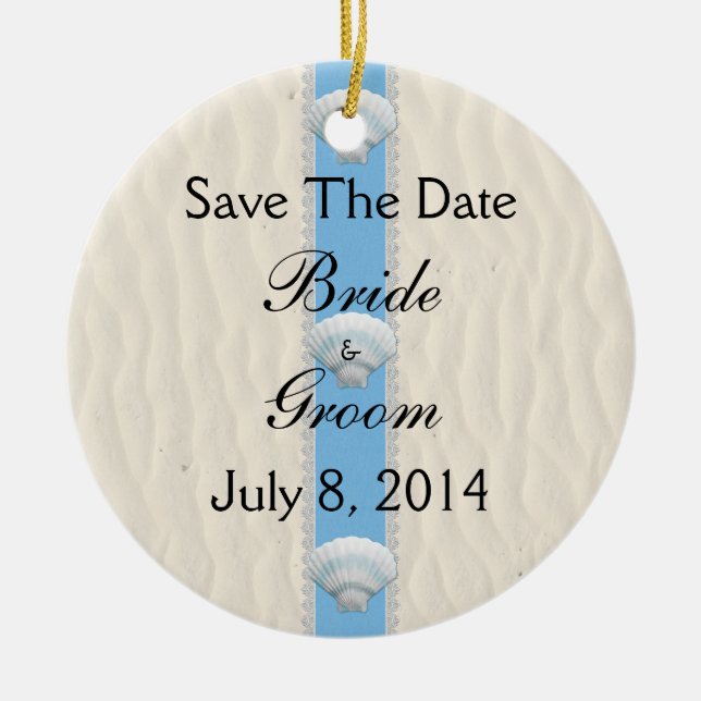Seashell-Strand-Hochzeit Save the Date Keramik Ornament (Vorne)