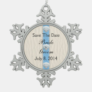 Seashell-Strand-Hochzeit Save the Date Schneeflocken Zinn-Ornament
