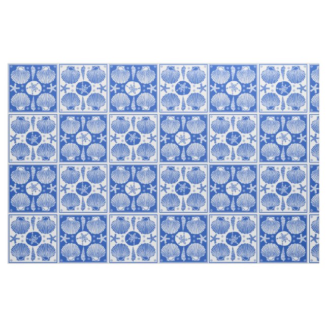 Seashell-Strand-Seeblock-Muster-blaues Weiß Stoff (Fat Quarter (45,7 x 55,9 cm))