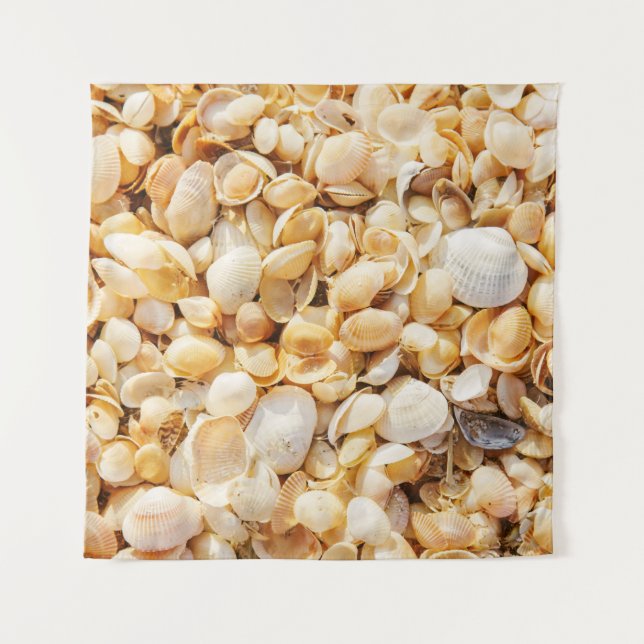 Seashell strukturierte Sommer Strand Hintergrund. Wandteppich (Vorderseite)