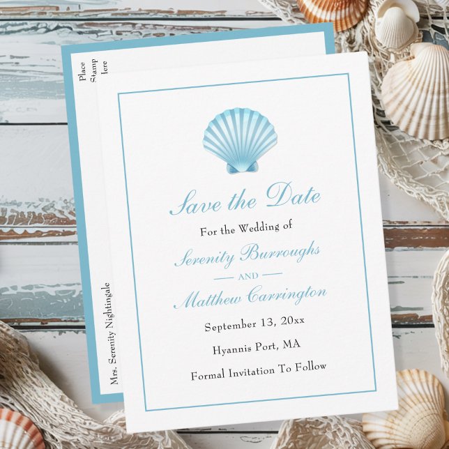 Seashell Summer Beach Wedding Save the Date Einladungspostkarte (Von Creator hochgeladen)