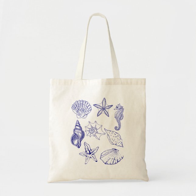 Seashell-Tasche - Blue Line Art Ozean Tragetasche (Vorne)