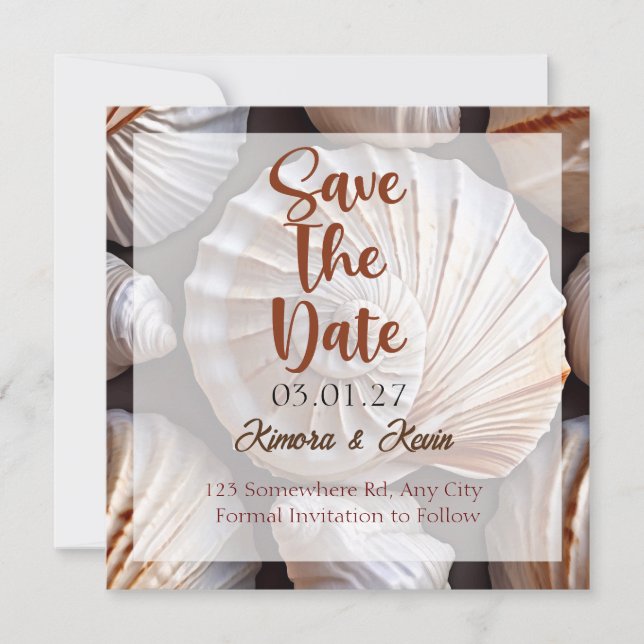 Seashell Theme Personalisiert Save the Date-Karte Date (Vorderseite)