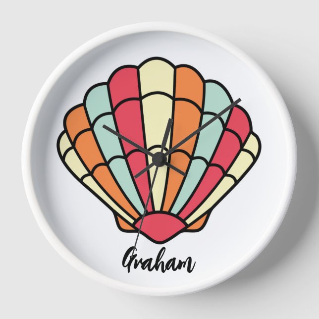 Seashell Themed Wall Clock Muschel Personalisiert Uhr (Vorderseite)