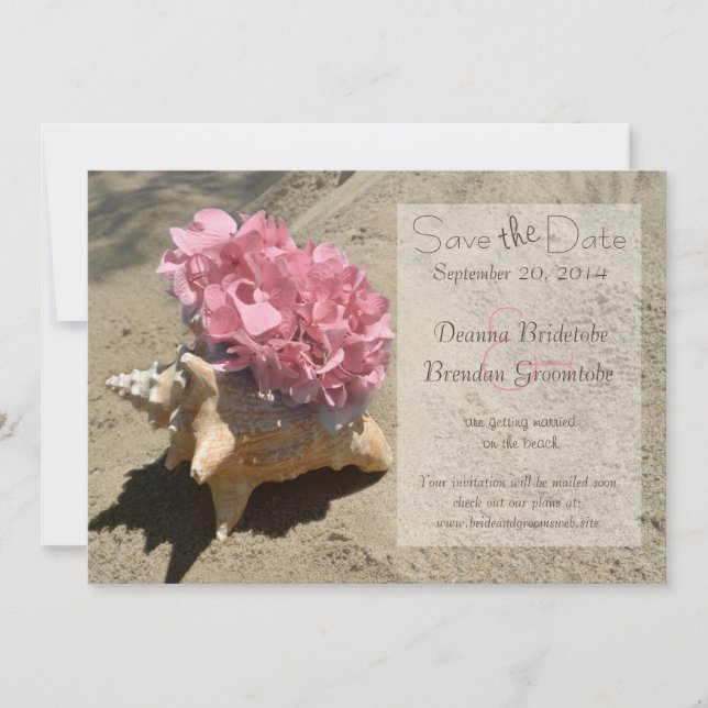 Seashell und Hydrangea Pink Save the Date (Vorderseite)