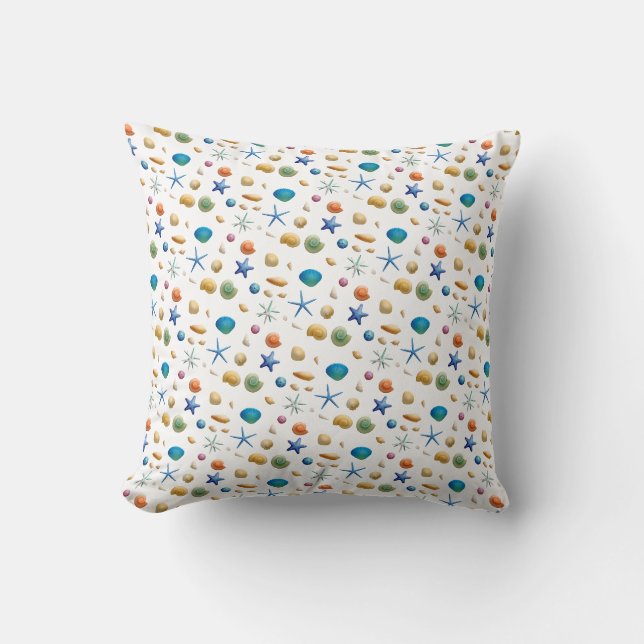Seashell und Starfish Beach Themed Throw Kissen (Vorderseite)