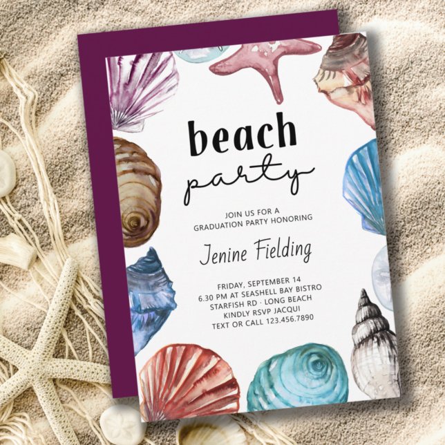 Seashell Watercolor Abschluss Beach Party Einladung (Von Creator hochgeladen)