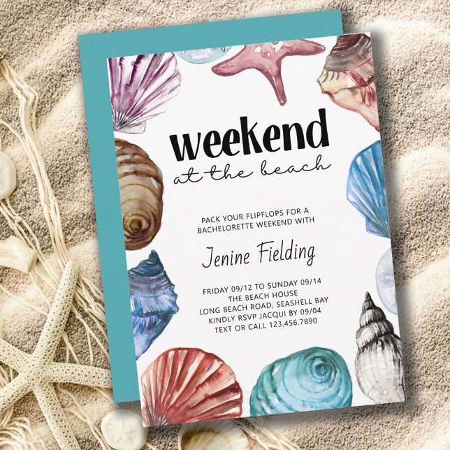 Seashell Watercolor Bachelorette Beach Weekend Einladung (Von Creator hochgeladen)