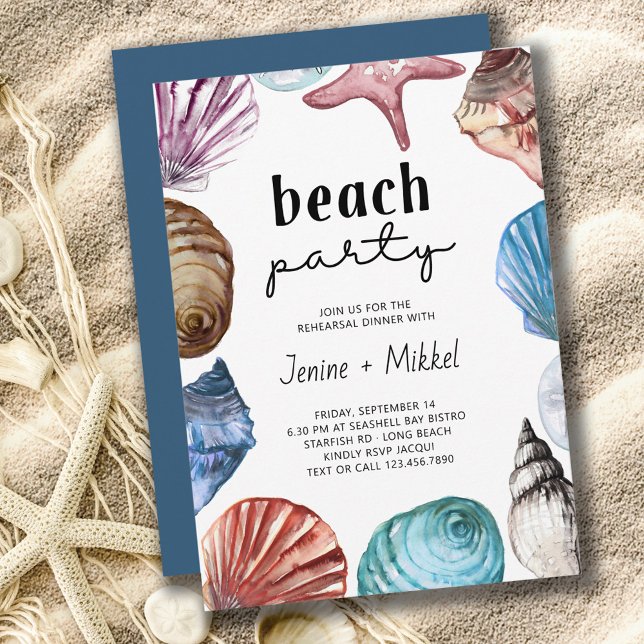 Seashell Watercolor Beach Party Probe Dinner Einladung (Von Creator hochgeladen)