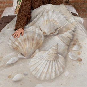 Seashell Watercolor Coastal Fleecedecke