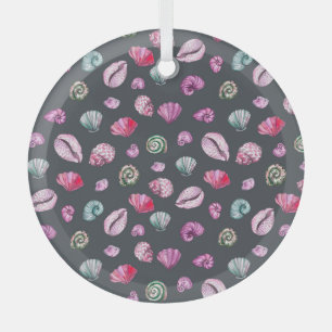 Seashell Watercolor: Dunkles blaues Muster Ornament Aus Glas