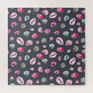 Seashell Watercolor: Dunkles blaues Muster Puzzle