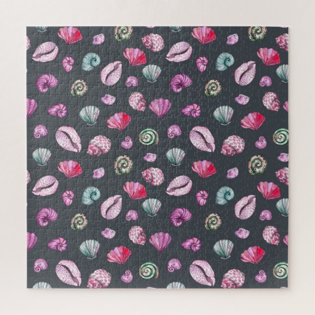 Seashell Watercolor: Dunkles blaues Muster Puzzle (Vertikal)