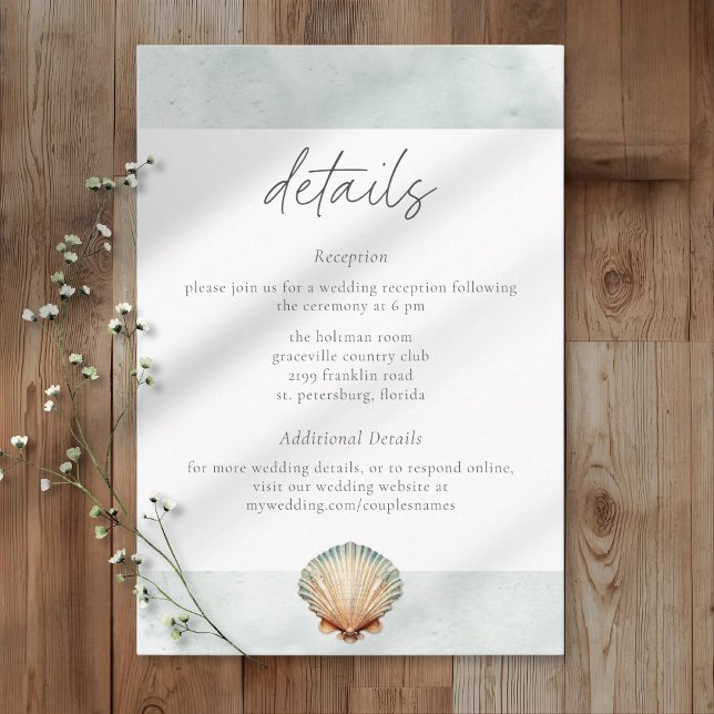 Seashell Watercolor Minimalist Beach Wedding Begleitkarte (Von Creator hochgeladen)