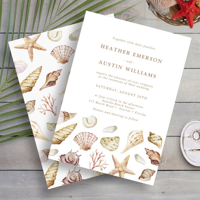 Seashell Wedding Einladung (Seashell Watercolor Elegant Beach Wedding Invitation by Painted Paperie
)