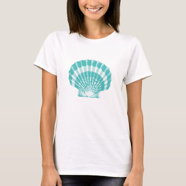 Seashell - Weiches Aqua und Weiß T-Shirt (Vorderseite)