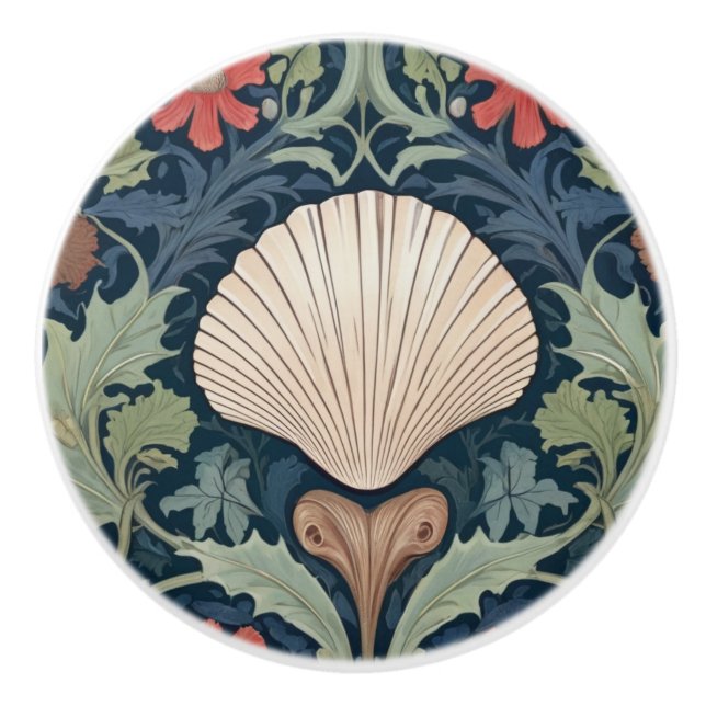 Seashell William Morris Stil Ozeanthemen Keramikknauf (Vorderseite)