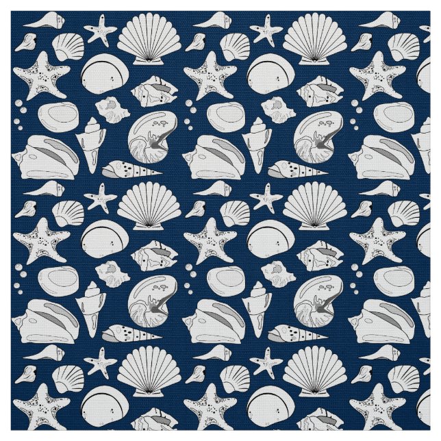 Seashell Zeichnend blaue Marine Stoff (Muster)