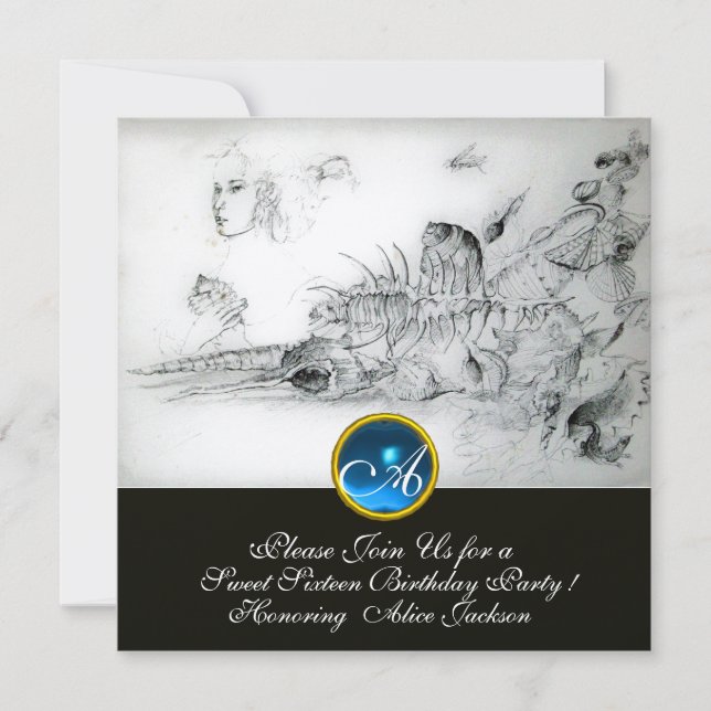 SEASHELLS 16 . GEBURTSTAG PARTY Sapphire Monogram Einladung (Vorderseite)