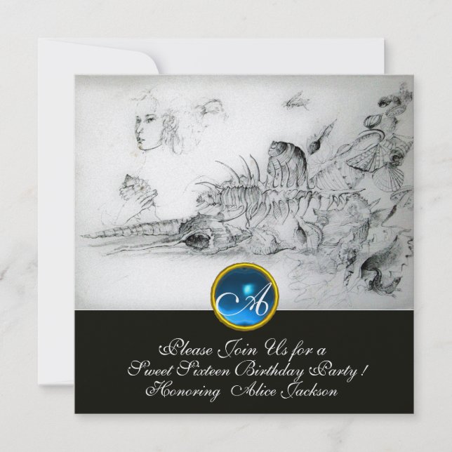 SEASHELLS 16 . GEBURTSTAG PARTY Sapphire Monogram Einladung (Vorderseite)