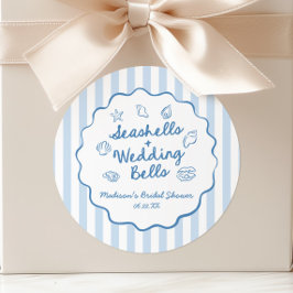 Seashells and Wedding Bells Coastal Bridal Shower Runder Aufkleber