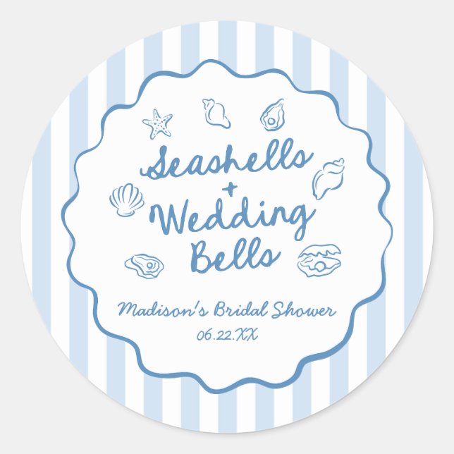 Seashells and Wedding Bells Coastal Bridal Shower Runder Aufkleber (Vorderseite)