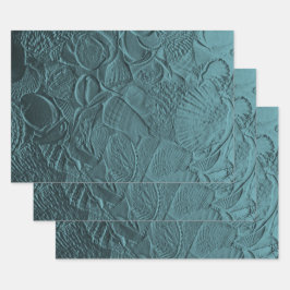 Seashells Aquamarin Ocean Beach Metallic Decoupage Geschenkpapier Set